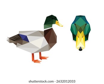 Duck head logo with polygon low poly style. Duck Head Polygon Vector Illustration. Duck illustration and its head in abstract vector