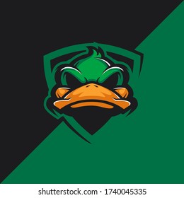 Duck head logo for sport or esport team. Design element for company logo, label, emblem, apparel or other merchandise. Scalable and editable Vector illustration