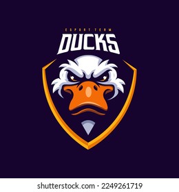 Duck head logo for sport or esport team. Ducks illustration design vector for gaming logos, badge, emblem, apparel, merchandise