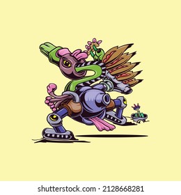 duck head robotic cartoon hand draw isolated on light yellow