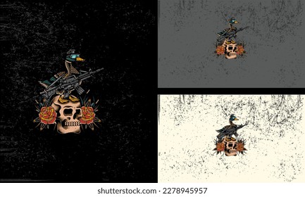 duck and head skull vector illustration mascot design