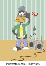 Duck hears and reads rap in the room.