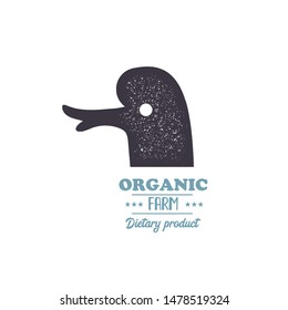 Duck, hen, bird vintage silhouette. Retro logo print for Butchery meat shop poultry farm. Meat business logo. Isolated silhouette duck.