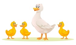 Duck With Her Cute Ducklings Cartoon Illustration