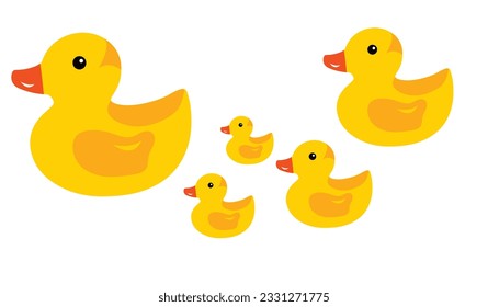 Duck with her cute ducklings cartoon illustration