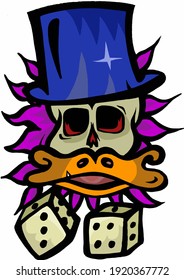 Duck with high hat plays dice