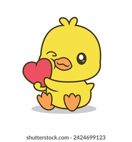 Duck holding a heart. vector illustrator. animal,nature
