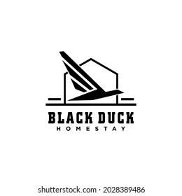 Duck in the house black and white design logo