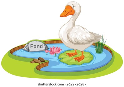 Duck House Pond I Natural pond with lily pad, rocks and grass plant I Duck home