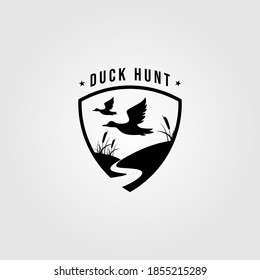 duck hunt logo shield emblem vector template illustration design