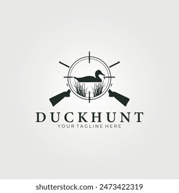 duck hunt at the river logo vector vintage illustration