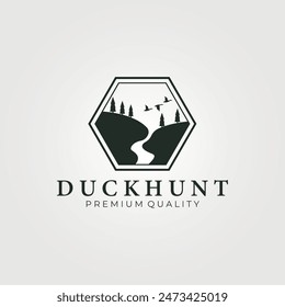 duck hunter logo vector vintage icon template illustration design