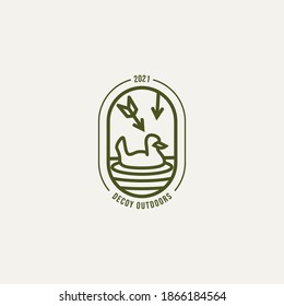 duck hunter minimalist line art logo template vector illustration design