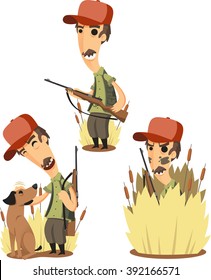 Duck Hunter With Retrieving Dog Cartoon Set