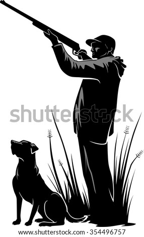 Duck Hunter-Isolated shadowed silhouette of outdoor hunting sport.
