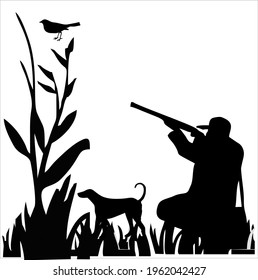 Duck Hunter-Isolated silhouette of outdoor hunting sport.