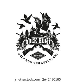 Logotipo de caça de pato, Carimbo de caça de pato, Vintage Hunter Logo Design Vetor Illustration