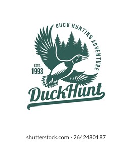 Logotipo de caça de pato, Carimbo de caça de pato, Vintage Hunter Logo Design Vetor Illustration