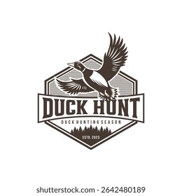 Logotipo de caça de pato, Carimbo de caça de pato, Vintage Hunter Logo Design Vetor Illustration