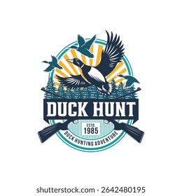 Logotipo de caça de pato, Carimbo de caça de pato, Vintage Hunter Logo Design Vetor Illustration