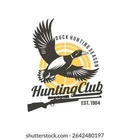 Logotipo de caça de pato, Carimbo de caça de pato, Vintage Hunter Logo Design Vetor Illustration