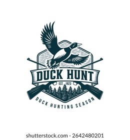 Duck Hunting logo, Duck Hunting Stamp, Vintage Hunter Logo Design Vector Illustration