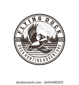 Logotipo de caça de pato, Carimbo de caça de pato, Vintage Hunter Logo Design Vetor Illustration