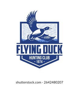 Logotipo de caça de pato, Carimbo de caça de pato, Vintage Hunter Logo Design Vetor Illustration