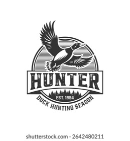 Logotipo de caça de pato, Carimbo de caça de pato, Vintage Hunter Logo Design Vetor Illustration
