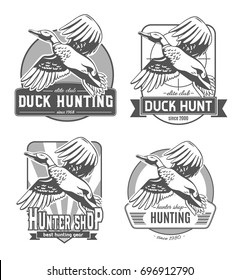 Duck Hunting. Set of vector logos.