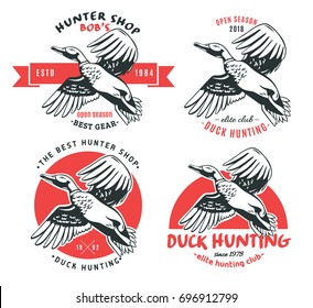 Duck Hunting. Set of vector logos.