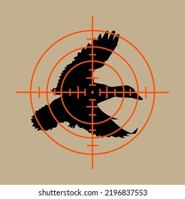 Duck Hunting Silhouette In Crosshairs Stock Illustration