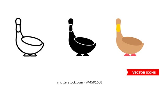 Duck icon of 3 types: color, black and white, outline. Isolated vector sign symbol.