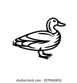 Duck icon. Best for menus of restaurants, cafes, bars and food courts. Black line vector isolated icon on white background. Vintage style.