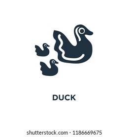 Duck icon. Black filled vector illustration. Duck symbol on white background. Can be used in web and mobile.