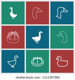 Duck icon. collection of 9 duck filled and outline icons such as goose. editable duck icons for web and mobile.