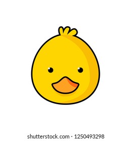 Duck icon. Cute duckling logotype for kids project. Vector flat line cartoon illustration animal attractive face isolated on white background.