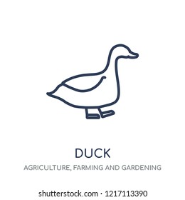 Duck icon. Duck linear symbol design from Agriculture, Farming and Gardening collection. Simple outline element vector illustration on white background.