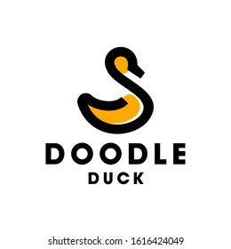 duck icon logo in trendy minimal doodle style combine with S letter initial