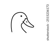 Duck icon. Represents a duck, commonly found in water-rich environments and known for its distinctive quacking. Used in contexts related to wildlife, nature, agriculture. Vector illustration 