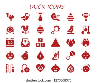  duck icon set. 30 filled duck icons. Simple modern icons about  - Ostrich, Bird, Drop, Rattle, Toy, Cock, Spinning top, Crib toy, Feed, Baby, Hunting