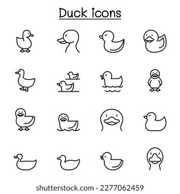 Duck icon set in thin line style
