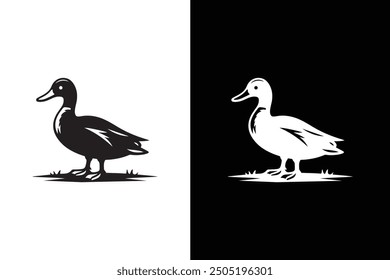 Duck icon silhouette vector illustration. Duck Icon Flat Design black white background.