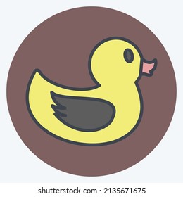 Duck Icon in trendy color mate style isolated on soft blue background