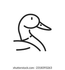 Duck Icon. Vector Outline Editable Sign of a Duck Symbolizing Avian Care and Veterinary Services for Waterfowl.