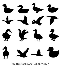 Duck icon vector set. Bird illustration sign collection. Hunting symbol. Goose logo.