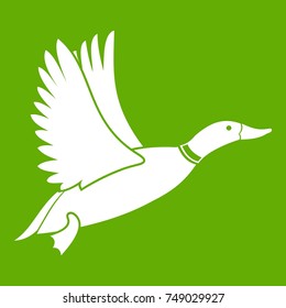 Duck icon white isolated on green background. Vector illustration