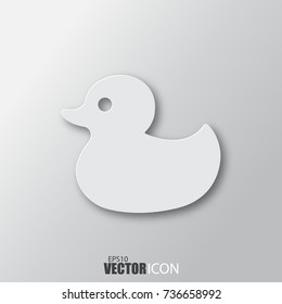 Duck icon in white style with shadow isolated on grey background. For your design, logo. Vector illustration.