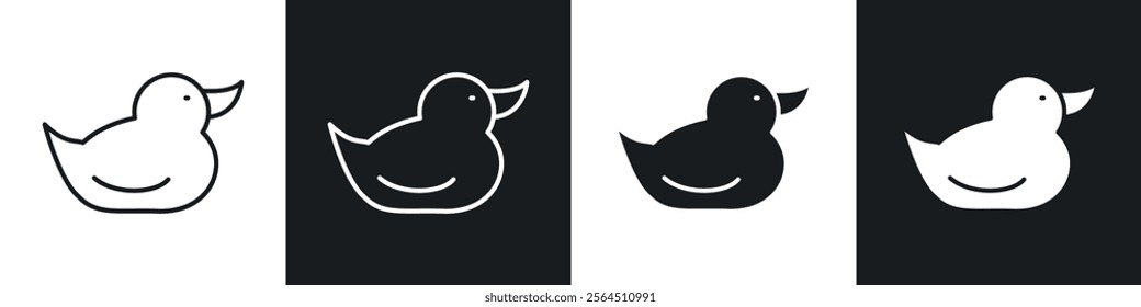 Duck icons collection in black filled and line style.