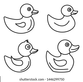 Duck icons set. Outline set of duck vector icons for web design isolated on white background